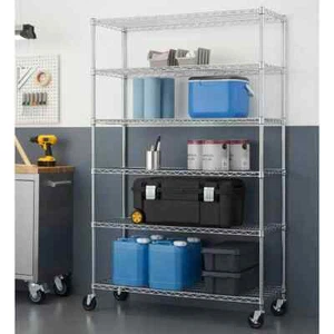 New 6-Tier Chrome Metal Storage Rack with Wheels, Heavy Duty Adjustable Shelves - Picture 1 of 4