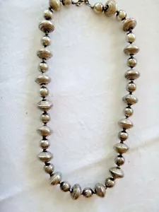 Artisan Sterling Silver Necklace Alternating Round Beads & Puffy Disks 57.7 Gram - Picture 1 of 3
