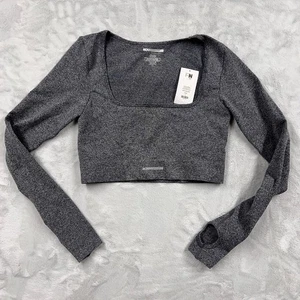 Fashion Nova Sport Vital Goddess Langarm Crop Top Schwarz Größe L Neu mit Etikett - Bild 1 von 7