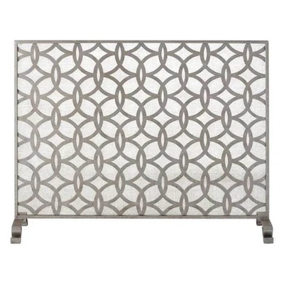 Pantalla de chimenea de un solo panel en círculos entrelazados de plata antigua Foto 1 de 3