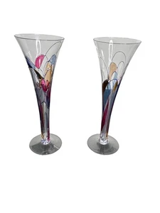 Gorgeous Italian Hand Blown Hand painted Champaign Flutes Glasses - Picture 1 of 6