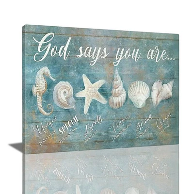 Ocean Beach Nautical Seashell Starfish Wall Art God Says You Are Wall Decor R... - Image 1 of 4