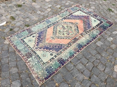 Bohemian Area Rug Handmade Wool Rug Turkish Vintage Traditional Rug 3,4 x 6,2 ft - Image 1 of 4