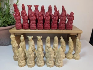 Chinese Chess Set Complete Vintage Mid 20th Century Spare Pieces Red & White - Picture 1 of 8
