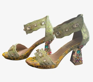 L'ARTISTE SPRING STEP Jewell-Y Size 37 Leather Embellished Heel Platform Sandals - Picture 1 of 11