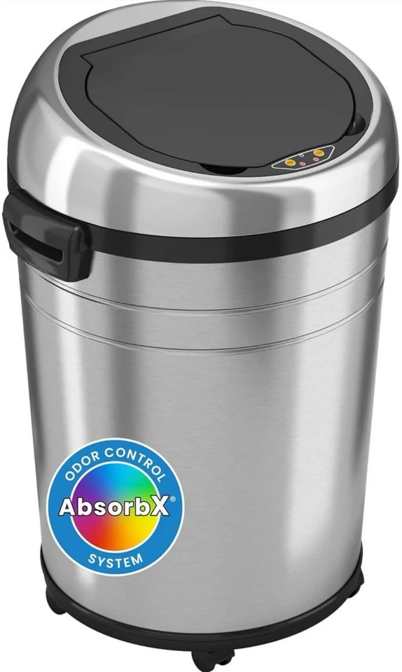 iTouchless Stainless Steel Trash Can w/AbsorbX Odor Control/Wheels 18 GallSilver - Image 1 of 4
