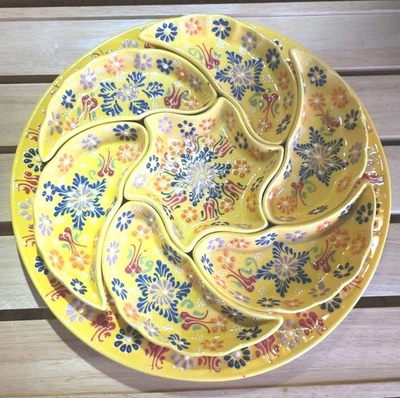 Hand Painted Turkish Ceramic 8 Piece Breakfast, Tapas, Or Appetizer Service 13" - Image 1 of 4