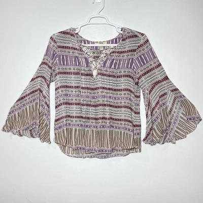 Top boho campesino vintage America Blues para mujer L Laura con cordones manga larga campana Foto 1 de 4