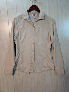 REI Womens Size M Shirt UPF 40 Tactel Nylon Vented Tab Sleeve Beige Hiking - Picture 1 of 8