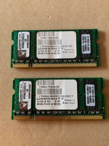 2 pcs (2Gb) Kingston KVR667D2S5/1G 1GB 667MHz DDR2-667 Non-ECC CL5 SO-DIMM - Picture 1 of 3