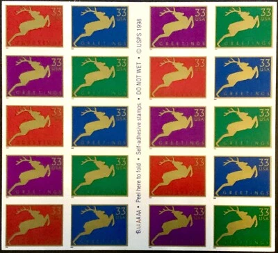 US #3360-3363 MNH Booklet 1999 Golden Jumping Reindeer [BAAAAAA BC151] - Image 1 of 2