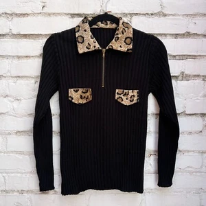 Vintage 90s Cheetah Print Ribbed Long Sleeve Shirt / Size L - Picture 1 of 2