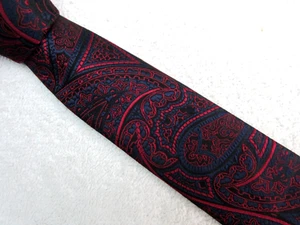 PAISLEY BLUE BURGUNDY SKINNY SLIM 2.25 INCH polyester NECKTIE TIE CAPSULEIMEN - Picture 1 of 5