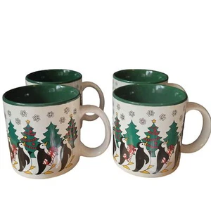 4 Vintage Penguin Holiday Christmas Mugs original box - Picture 1 of 6