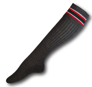 Knee Length Grey Turnover Top School Socks With White Red & Green Trim Bands - Picture 1 of 2