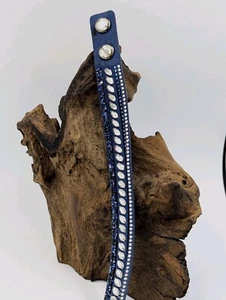 Swarovski "Pulse" Slake Crystal Leather Wrap Bracelet Blue / Silver U416 - Picture 1 of 13