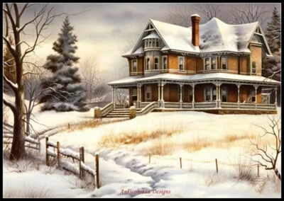Victorian House in Winter 1 - Chart Counted Cross Stitch Patterns Needlework DIY - Image 1 of 2