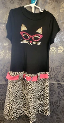 Pink Violet-Girls black cat top/cheetah print bottom sleeveless dress sz XL - Image 1 of 4
