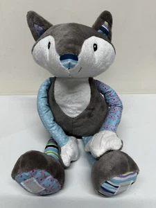 NUBY Fox Plush Soft Toy Blue & Grey Patchwork Style 40cm Excellent Condition - Picture 1 of 12