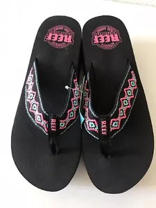 WOMENS REEF BLACK/MALIBU SANDY HI PLATFORM FLIP FLOP BEACH SANDALS SIZE 8 NWT - Picture 1 of 7