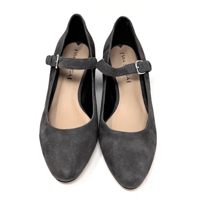 Via Spiga Mujer Gris Gamuza Cuero 'Alana' Mary Jane Tacón Talla 8.5 NUEVO Foto 1 de 4