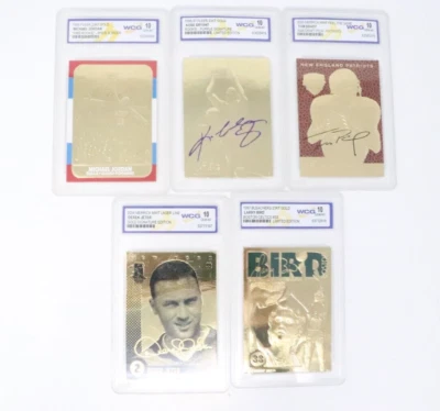 Lote de 5 autógrafos de oro de 23 quilates Michael Jordan novato Bryant Brady Bird Jeter Foto 1 de 4