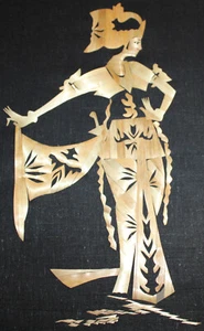 ARTE PAJA BAMBÚ VINTAGE HERMOSA MUJER BAILANDO 11X15 M5 - Imagen 1 de 4