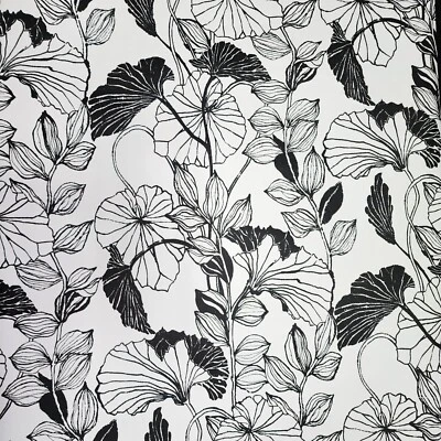 Modern Floral Black & White Leaf Outline plants contemporary Wallpaper FP2660 - Image 1 of 4