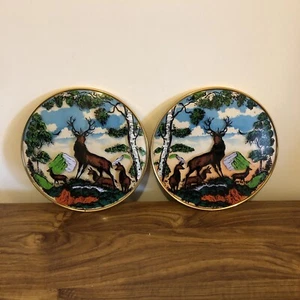 2x Mid Century Modern Round Curved Glass Wall Hanging 3D Painted Glass Dome 26cm - Picture 1 of 6