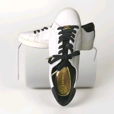 Tênis Michael Kors 'Irving' COURO Ótico Ouro Branco Preto Sapatos Femininos Tamanho 10 - Imagem 1 de 4