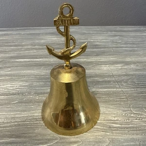 VINTAGE NAUTISCHE METALLGLOCKE MIT ANKER UND SEIL 7 ZOLL HOCH MARINEBLAU - Bild 1 von 11