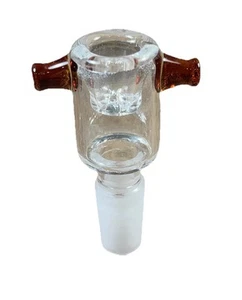 14mm Clear Male Glass Bowl piece built in ashcatcher brown thumb nubs - Picture 1 of 4