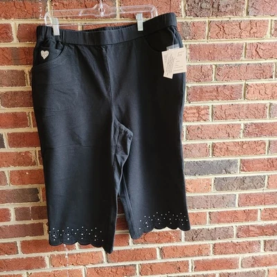 Quacker Factory Dream Jeannes Pedal Pushers Pull On Daisy New  Black 1X - Image 1 of 4