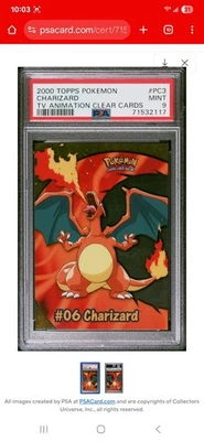 PSA 9 CHARIZARD 2000 TOPPS Pokemon PC3 TV Animation Clear Vinyl Card Gem Mint  - Image 1 of 2