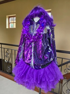 Fantasia feminina adolescente feminina tutu jaqueta lantejoulas peruca festa M L brilhante UW Husky LW - Imagem 1 de 4