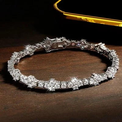 3mm Full Real Moissanite Cross Tennis Chain Bracelet Hip Hop 925 Sterling Silver - Image 1 of 4