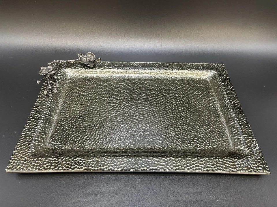 Bandeja de vidrio grande Michael Aram Black Orchid niquelada bandeja para servir Foto 1 de 4