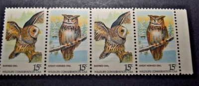 1978 US Stamp Scott #1762-1763 - 15 Cent Block 4 - Owls - MNH/OG/VF - Image 1 of 2
