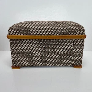 Trinket Box Vintage Wood Casket Shape Handmade Fabric Covered Jewelry Stash Keys - Picture 1 of 10
