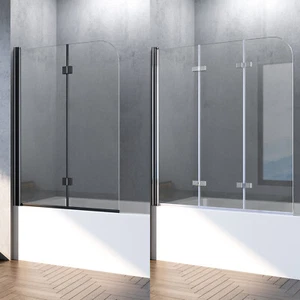 Duschabtrennung Badewannenaufsatz 2/3teilig Badewanne Faltwand Nano Echtglas 140 - Bild 1 von 13