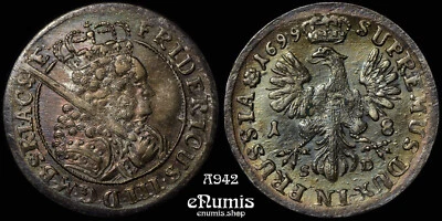 Germany, Brandenburg Prussia, Friedrich III, 18 Groschen 1699 SD, XF+ - Image 1 of 4