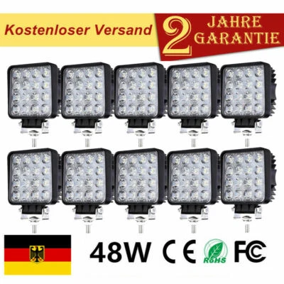 10X 48W LED Arbeitsscheinwerfer Scheinwerfer Offroad Bagger Flutlicht 12V 24V