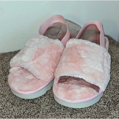 Sandali Koolaburra UGGS Fuzz'n II rosa fuzzy slide plateau comodi US 10 nuovi con scatola
