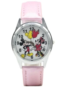 Reloj Pulsera Personajes Mickey y Minnie Mouse Correa Cuero Rosa - Imagen 1 de 1