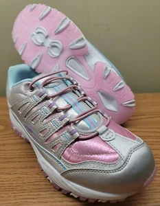 Avia Youth Girl Elevate Retro Athletic Sneaker Metallic Shiny Silver Pink Size 6 - Picture 1 of 12
