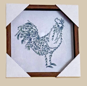 Farmhouse Western Chic Leaf Rooster Print 11x11 Shadow Box Wood Frame - Picture 1 of 3