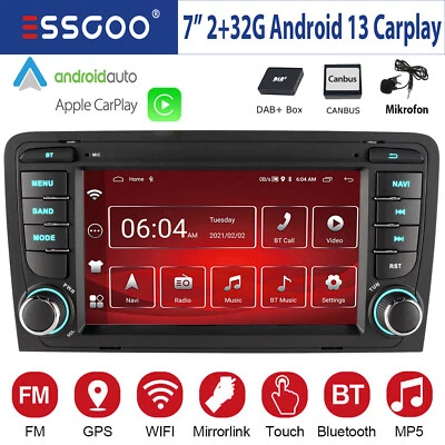 DAB+ Android 13 Carplay Autoradio 32G GPS Navi WIFI RDS Für Audi A3 S3 RS3 8V 8P - Bild 1 von 4