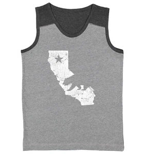 Cali State Map - California Bear Flag USA United States Youth Contrast Tank Top - Picture 1 of 7