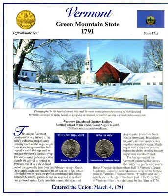 Vermont Quarters P&D 2001 (Postal Panel Collection) PCS - Image 1 of 2