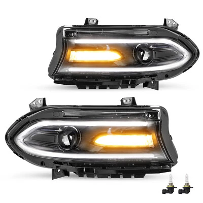 Pair Headlamps For Dodge Charger 2015-2022 Headlights LED DRL Halogen Left+Right - Image 1 of 4